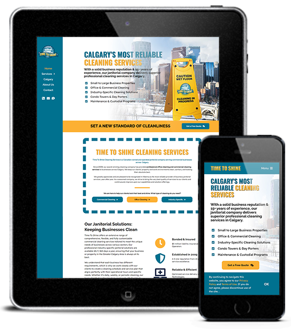 The different viewports for a cleaning company website for a case study about lead generation and client acquisition for janitorial services.