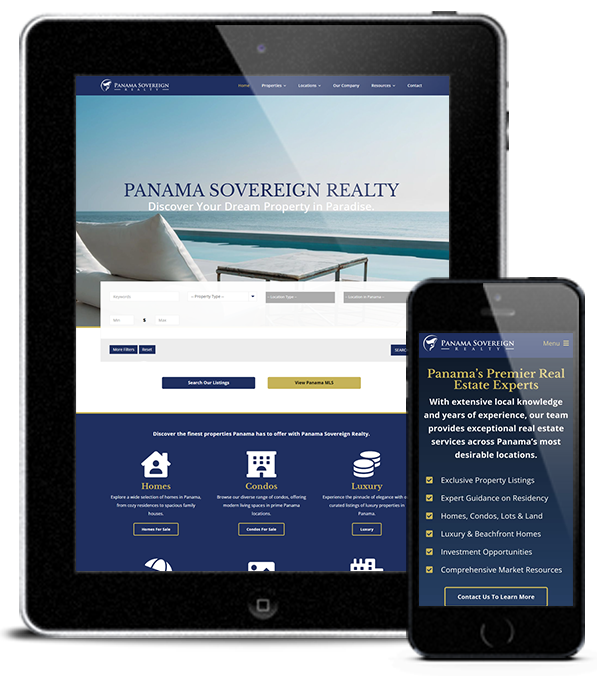 A case study for real estate marketing showing a well performing website in tablet and mobile viewport.