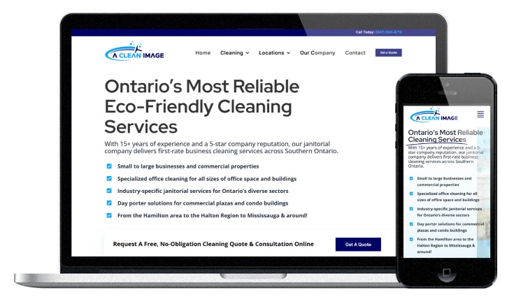 A view of a website designed for a commercial cleaning services company.