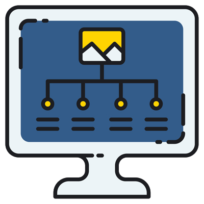 Monitor illustration with a flowchart and connected nodes, symbolizing optimization and business intelligence.