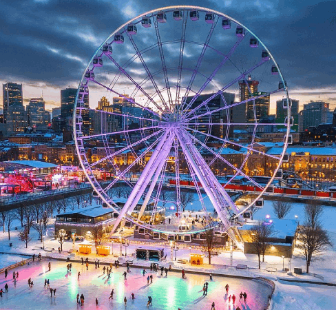 A ferris wheel in the entertainment district in Montreal, Quebec.