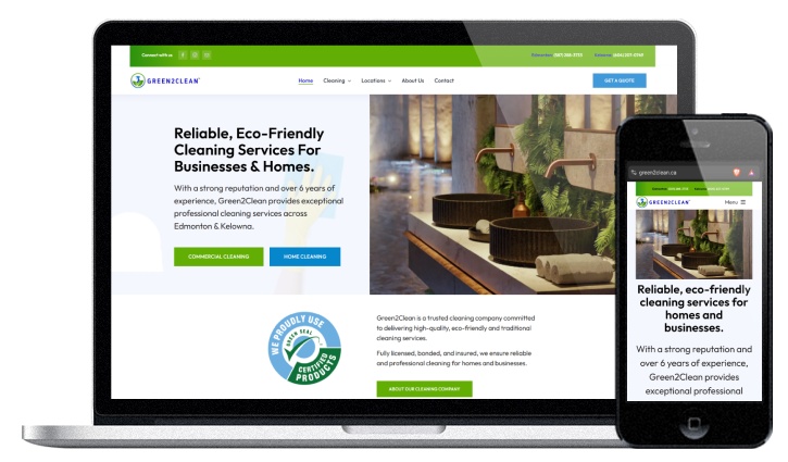 A website mockup of the latest cleaning website design launched by Ombrella.