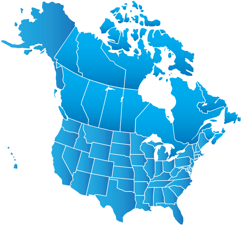 A map of the United States and Canada showing major cities where Ombrella provides digital marketing expertise.